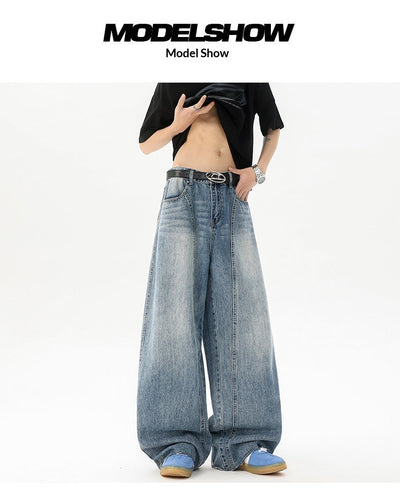 Pantalones Denim Retro Azul Holgados de Pierna Ancha para Hombre - Image 9
