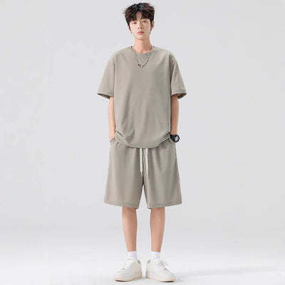 Conjunto de Pantalón y Camiseta Ice Silk para Hombre - Color Sólido - Image 3