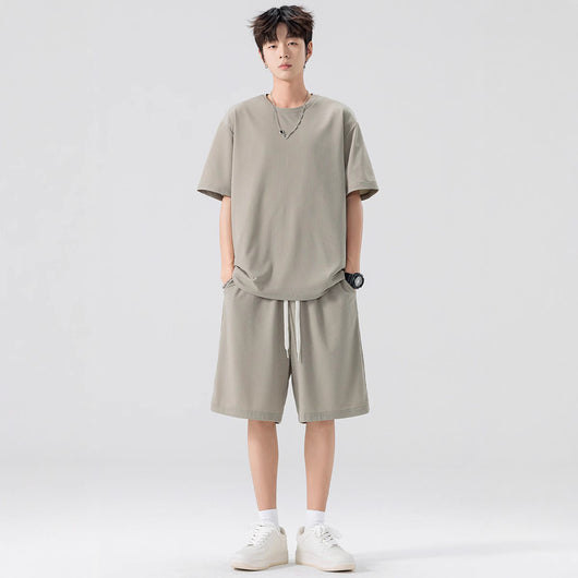 Conjunto de Pantalón y Camiseta Ice Silk para Hombre - Color Sólido - Image 3