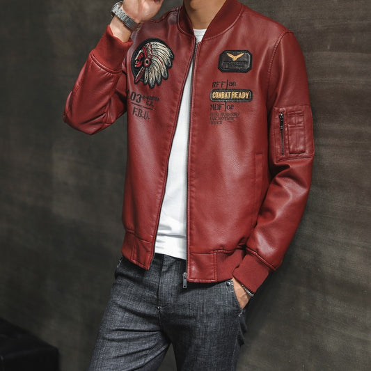 Chaqueta de Motociclista en Cuero PU con Cuello Béisbol y Bordados - Image 2
