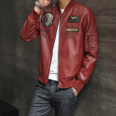 Chaqueta de Motociclista en Cuero PU con Cuello Béisbol y Bordados - Image 2