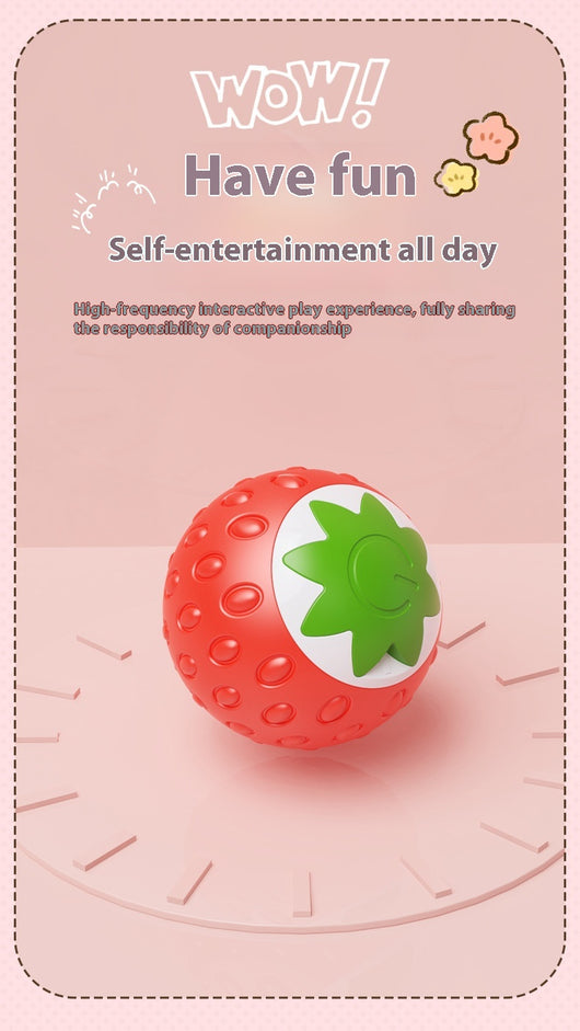 Green electric pet toy ball with a textured surface and a white strawberry-like design featuring a power button. - Image 19