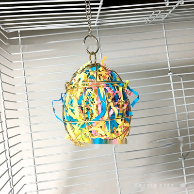 Gold metal bird cage toy filled with millet sprays, designed for pet birds to forage and play. - Image 3
