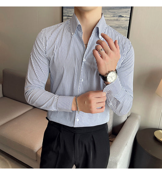 Camisa Manga Larga a Rayas para Hombre Otoño Invierno - Image 18