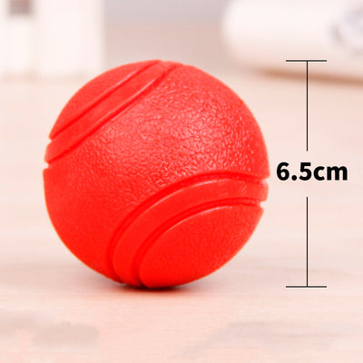 Red rubber pet toy ball with a textured surface and grooves, measuring 6.5cm in diameter. - Image 10