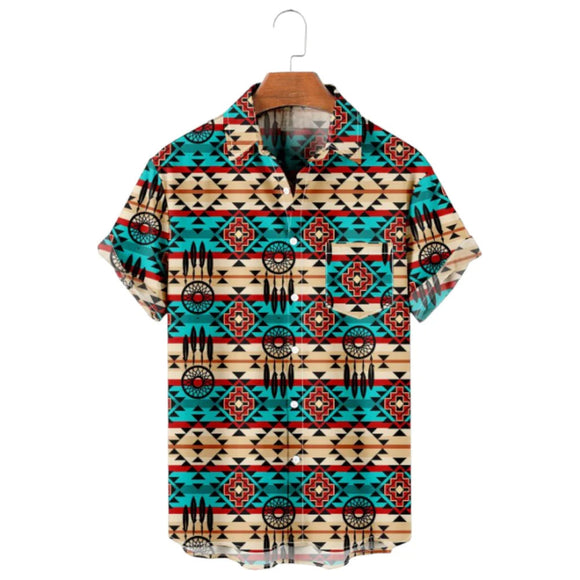 Camisa Retro Holgada de Manga Corta para Hombre Talla Grande