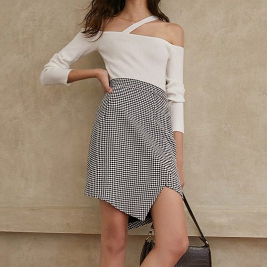 Falda Houndstooth con Diseño Irregular para Mujer