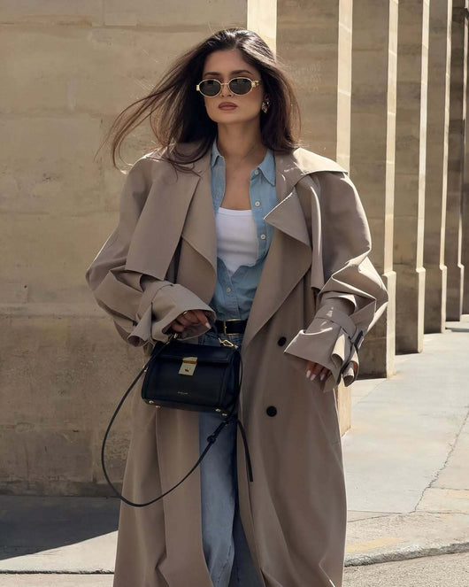 Gabardina Larga Beige con Cinturón y Capa - Image 21