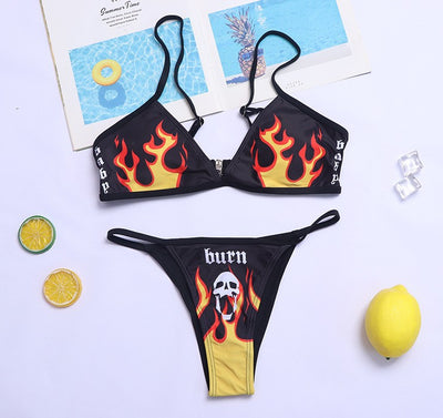 Traje de Baño Punk con Calavera de Fuego Estilo Split - Image 9