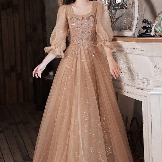 Vestido de Noche Elegante con Mangas Largas para Dama de Honor