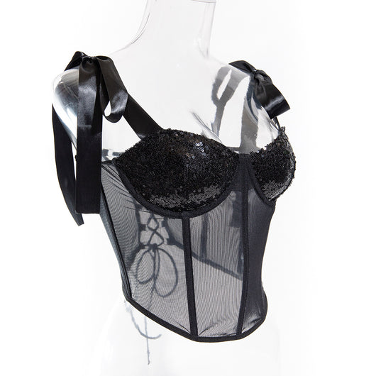 Corset Sensual con Tirantes Lentejuelas y Anillo de Acero - Image 17