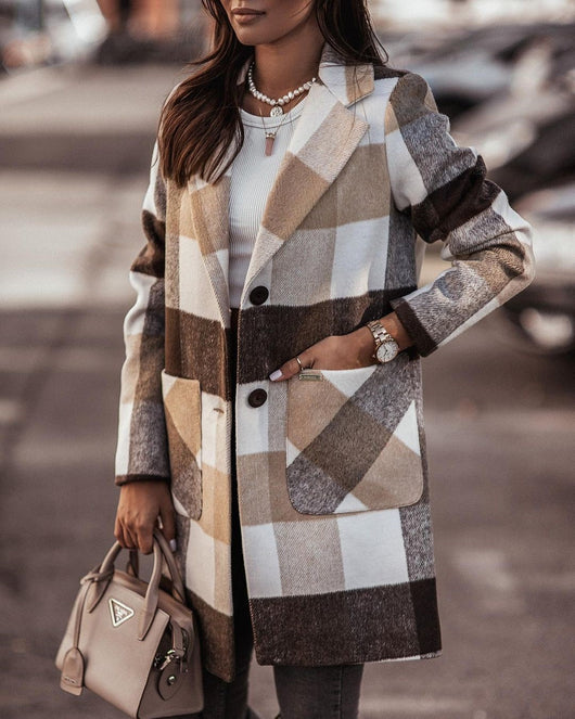 Abrigo de Lana con Estampado de Botones para Otoño e Invierno - Image 9