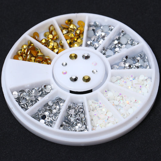 Disco de Uña con Cristales Electrochapados - Joyería de Remache Metálico Dorado y Plateado - Image 8