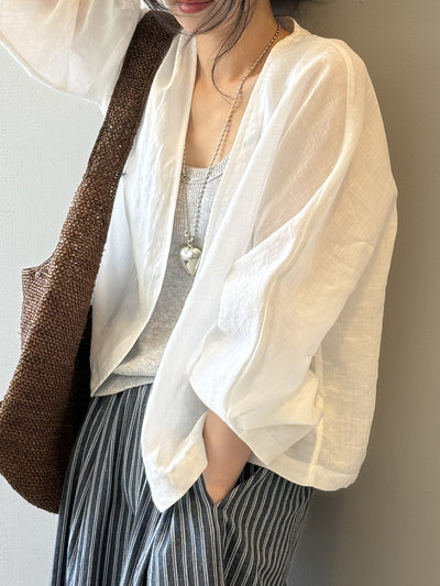 Blusa Suelta de Ramio Retro Artística con Protección Solar y Mangas Largas - Image 12