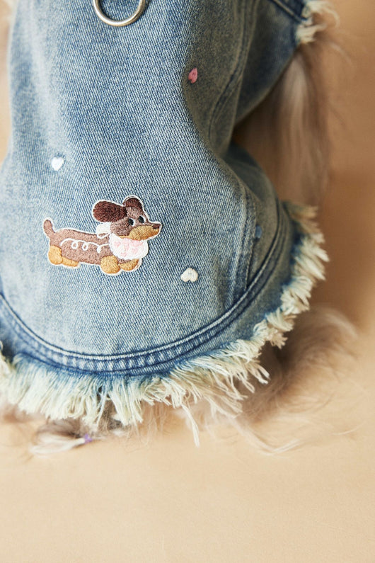 Chaleco Denim sin Mangas con Bordado Schnauzer Maltés Teddy - Image 8