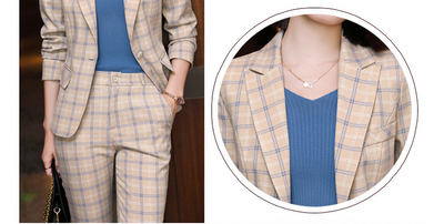 Traje Ejecutivo para Mujer en Cuadros con Mangas Largas - Image 12