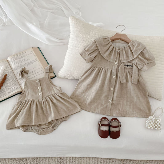 Vestido Romper para Bebé de Algodón y Lino con Cuello Bebé - Image 2
