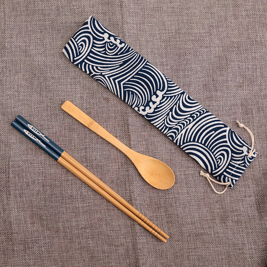 Set de Cubiertos Portátiles de Madera con Palillos y Cuchara - Image 5