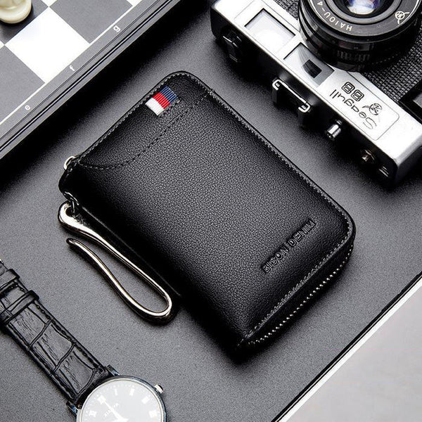 Cartera de Cuero Genuino con Múltiples Compartimentos y Cierre de Cremallera