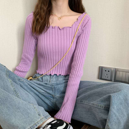 Blusa Tejida Manga Larga Delgada para Mujer - Diseño Elegante Verano