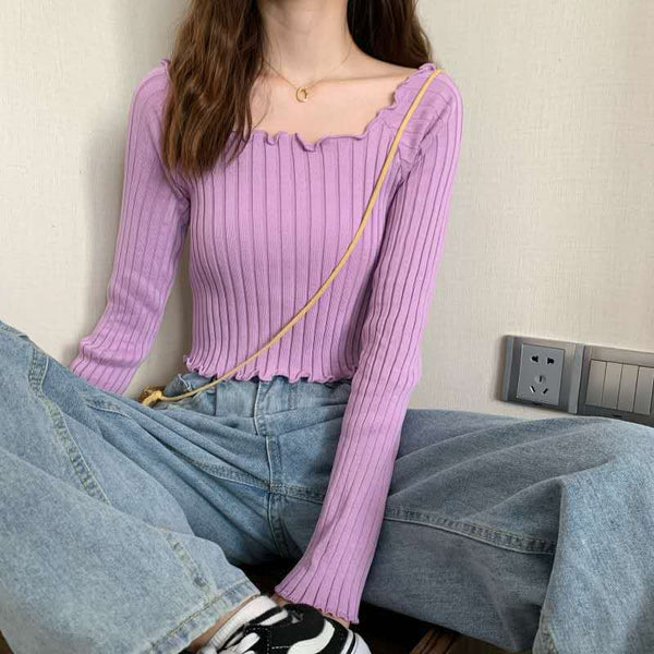 Blusa Tejida Manga Larga Delgada para Mujer - Diseño Elegante Verano