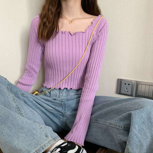 Blusa Tejida Manga Larga Delgada para Mujer - Diseño Elegante Verano