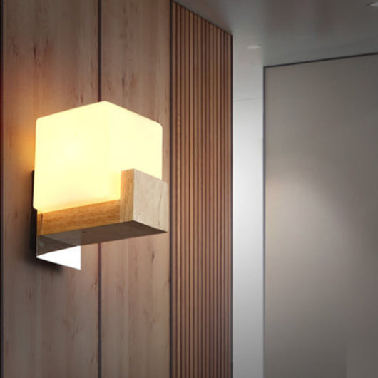 Lámpara de Pared Cuadrada Estilo Japonés en Madera Maciza con Difusor Blanco Esmerilado - Image 9
