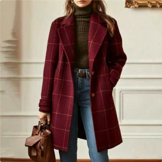 Chaqueta Cuadros Tamaño Grande con Solapa Clásica - Image 7