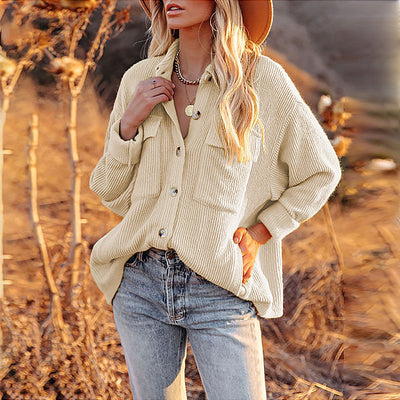 Cardigan Suelto de Pana con Bolsillos y Manga Larga para Mujer - Image 2
