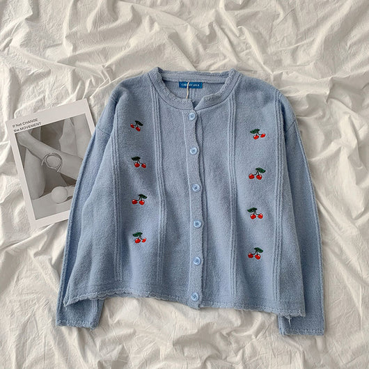 Cardigan Tejido Escolar Coreano Cuello Redondo Manga Larga Versátil - Image 4