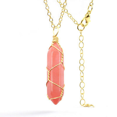 Collar Colgante de Cristal Hexagonal Envuelto a Mano con Piedra Natural - Image 44