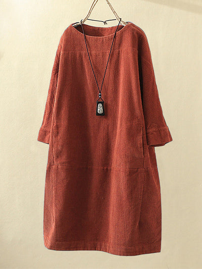 Vestido Cómodo Coreano de Color Sólido con Mangas Tres Cuartos - Image 6
