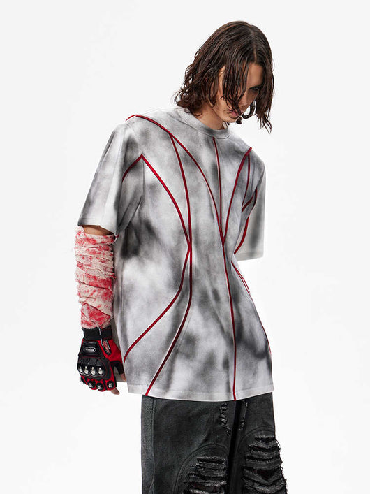 Camiseta Patchwork con Hombreras Acolchadas y Líneas 3D - Image 3