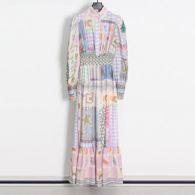 Vestido Largo Estilo Resort con Cuello de Pie y Mangas Largas Estampado para Mujer - Image 10