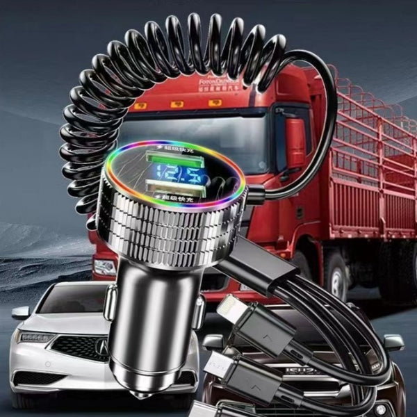 Cargador Rápido para Auto con Luz LED y Cable 3 en 1
