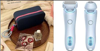 Light blue 2-in-1 electric shaver for women with interchangeable foil and epilator heads, digital display. - Image 10