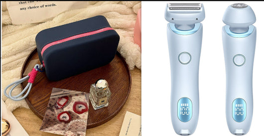 Light blue 2-in-1 electric shaver for women with interchangeable foil and epilator heads, digital display. - Image 10
