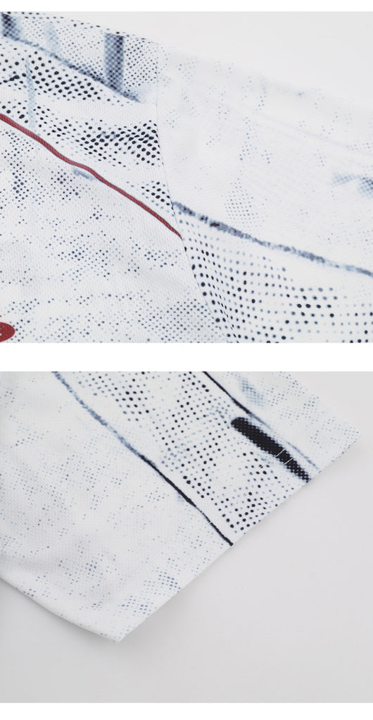 White short sleeve t-shirt with black and white abstract print, round neck, and 'GRAYSTAR' text on the front. - Image 7