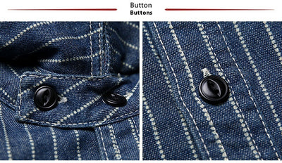 Camisa Vintage de Manga Larga a Rayas con Detalles de Trabajo para Hombre - Image 10