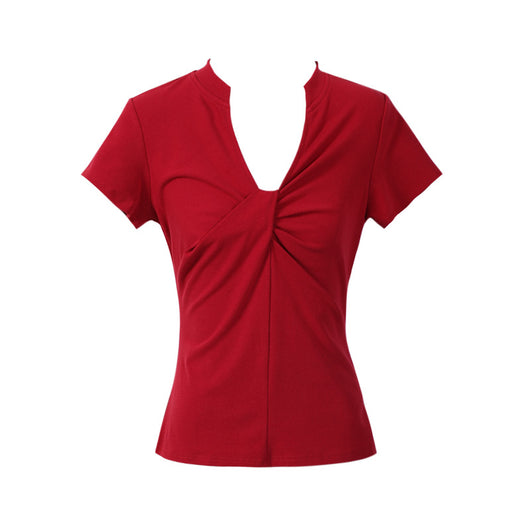 Blusa Básica Mujer con Nudo en V - Camiseta Versátil para Cualquier Ocasión - Image 5