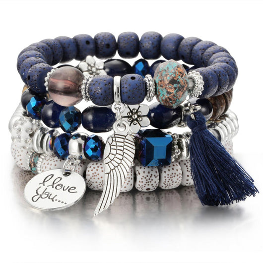 Pulsera Cristal Piedra Volcánica Multicapa con Borla Ala para Mujer - Image 15