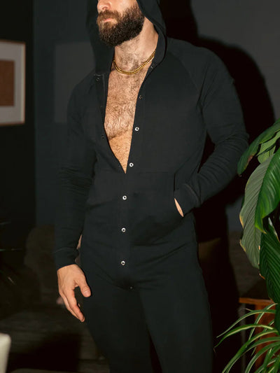 Jumpsuit Negro con Capucha y Botones Frontales - Image 5