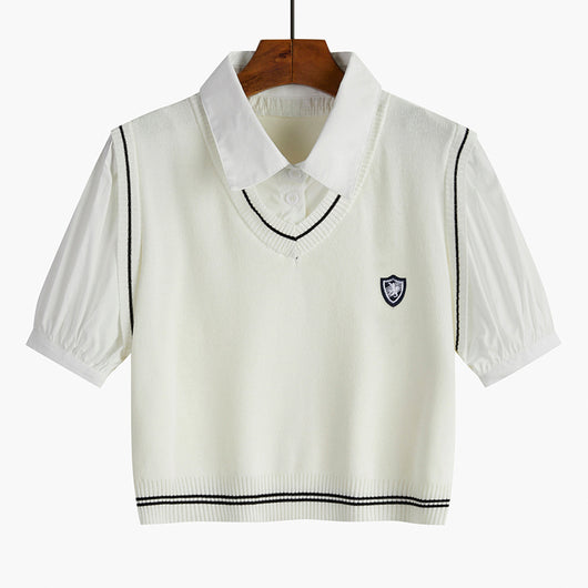Suéter Tejido Tipo Polo con Efecto Dos Piezas para Mujer - Image 2