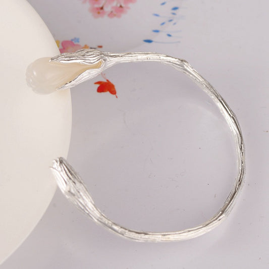 Pulsera de Plata 990 con Tulipán de Cristal Incrustado a Mano
