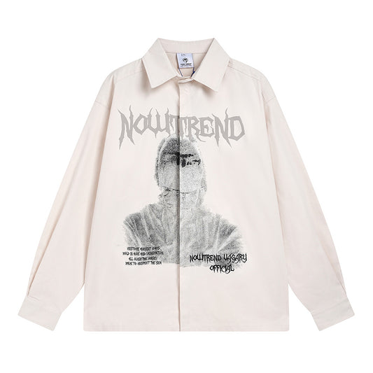 Camisa Estampada Manga Larga Holgada Casual Estilo Europeo Americano para Hombre