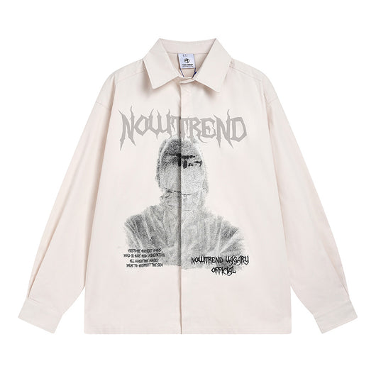 Camisa Estampada Manga Larga Holgada Casual Estilo Europeo Americano para Hombre