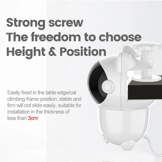 White cat-shaped intelligent laser toy with a black visor and a colorful feather wand attachment for pets. - Image 19