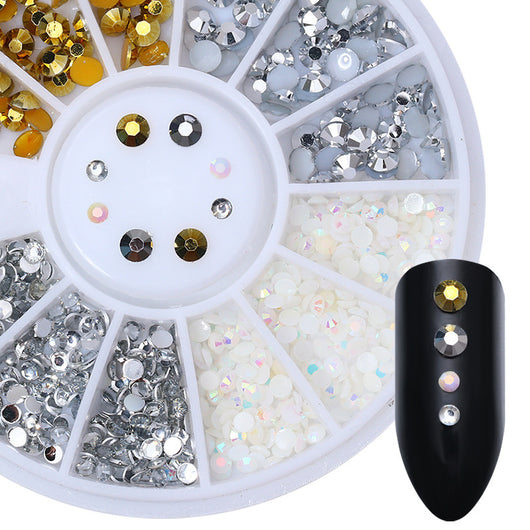Disco de Uña con Cristales Electrochapados - Joyería de Remache Metálico Dorado y Plateado - Image 4