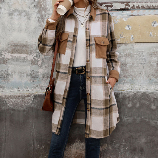 Abrigo Largo de Cuadros Cepillado con Bolsillos - Chaqueta de Invierno para Mujer - Image 5