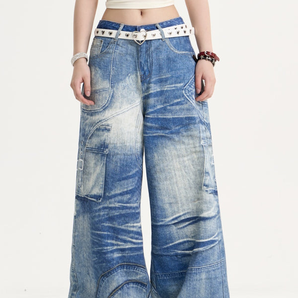 Jeans Anchos Retro Estampados para Mujer - Corte Suelto y Efecto Adelgazante